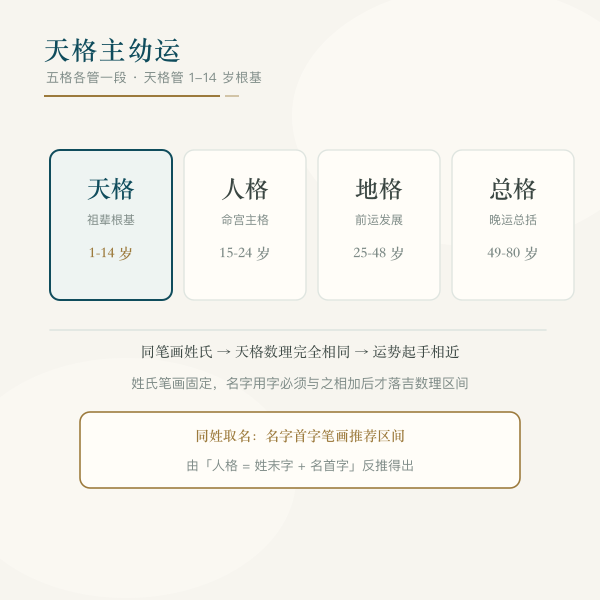 五格数理中天格主幼运祖辈根基的关系图