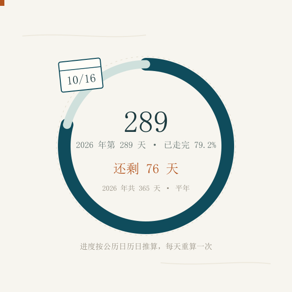 年内进度环,已走 289 天,还剩 76 天