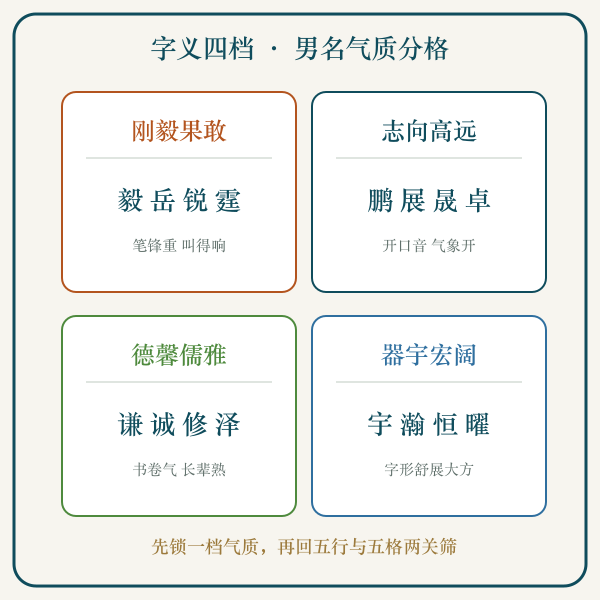 男孩字库四档气质分格示意图